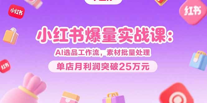 小红书爆量实战课：AI选品工作流，素材批量处理，单店月利润突破25万元-创业项目库