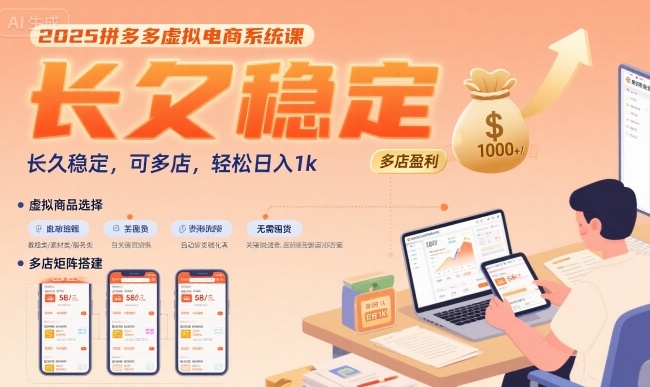 2025拼多多虚拟电商系统课，长久稳定，可多店，轻松日入1k-创业项目库
