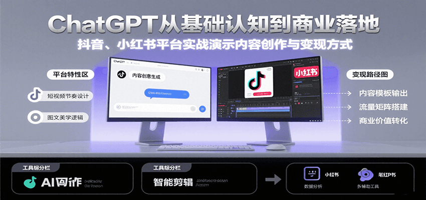 ChatGPT从基础认知到商业落地，实战演示抖音、小红书等平台的内容创作与变现-创业项目库