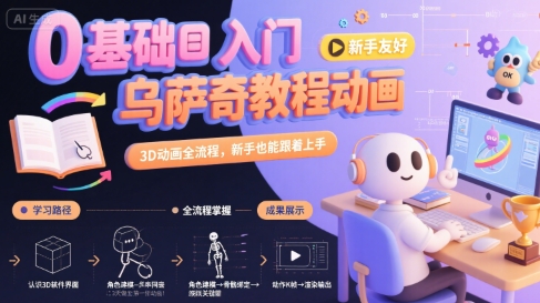 0基础入门乌萨奇教程动画，3D动画全流程，新手也能跟着上手-创业项目库