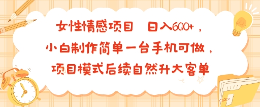 女性情感项目 小白制作简单一台手机可做 项目模式后续自然升大客单 日入6张-创业项目库