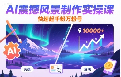 AI震撼风景制作实操课，快速起千粉万粉号-创业项目库