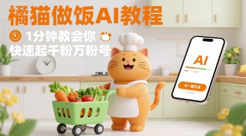 有趣的橘猫买菜做饭视频，用AI一键搞定，1分钟教会你，快速起千粉万粉号-创业项目库