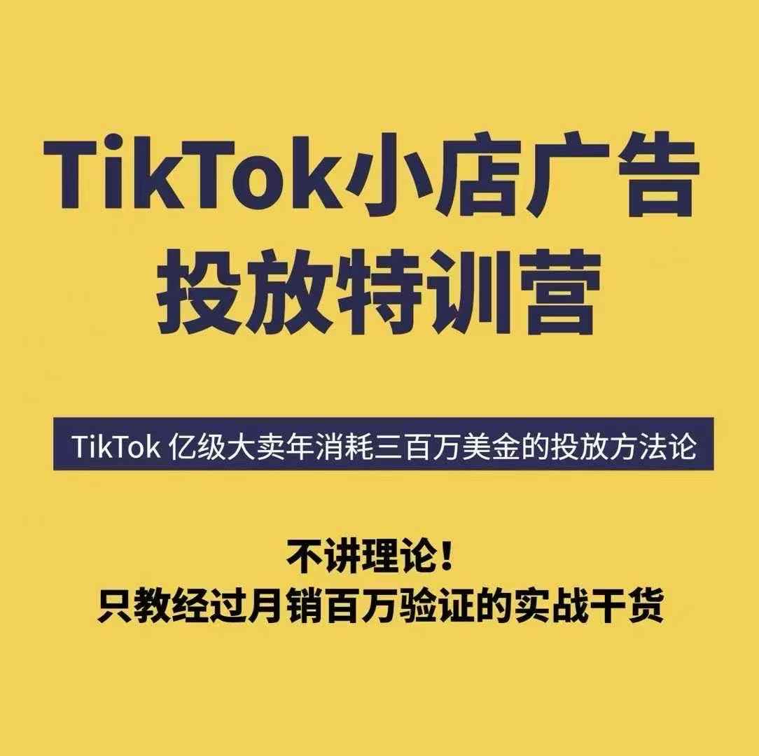 TikTok小店广告投放特训营，6天破局计划专治各种“投不动”，教你经过月销百万验证的实战干货-创业项目库