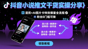 抖音小说推文干货实操分享，混剪+AI图片卡特效爆量全流程，0粉丝0门槛可做-创业项目库